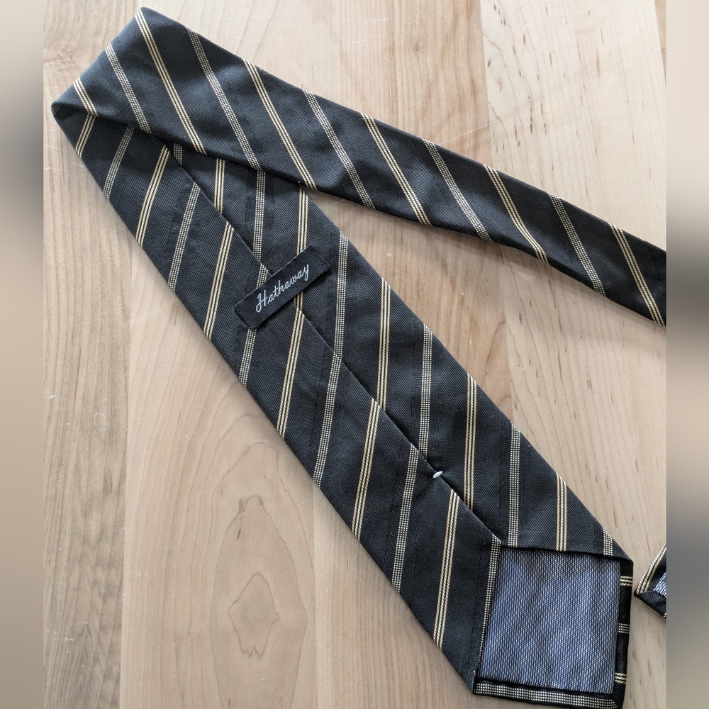 Hathaway Striped Tie in Black and Gold 100% Italian Silk made In Canada